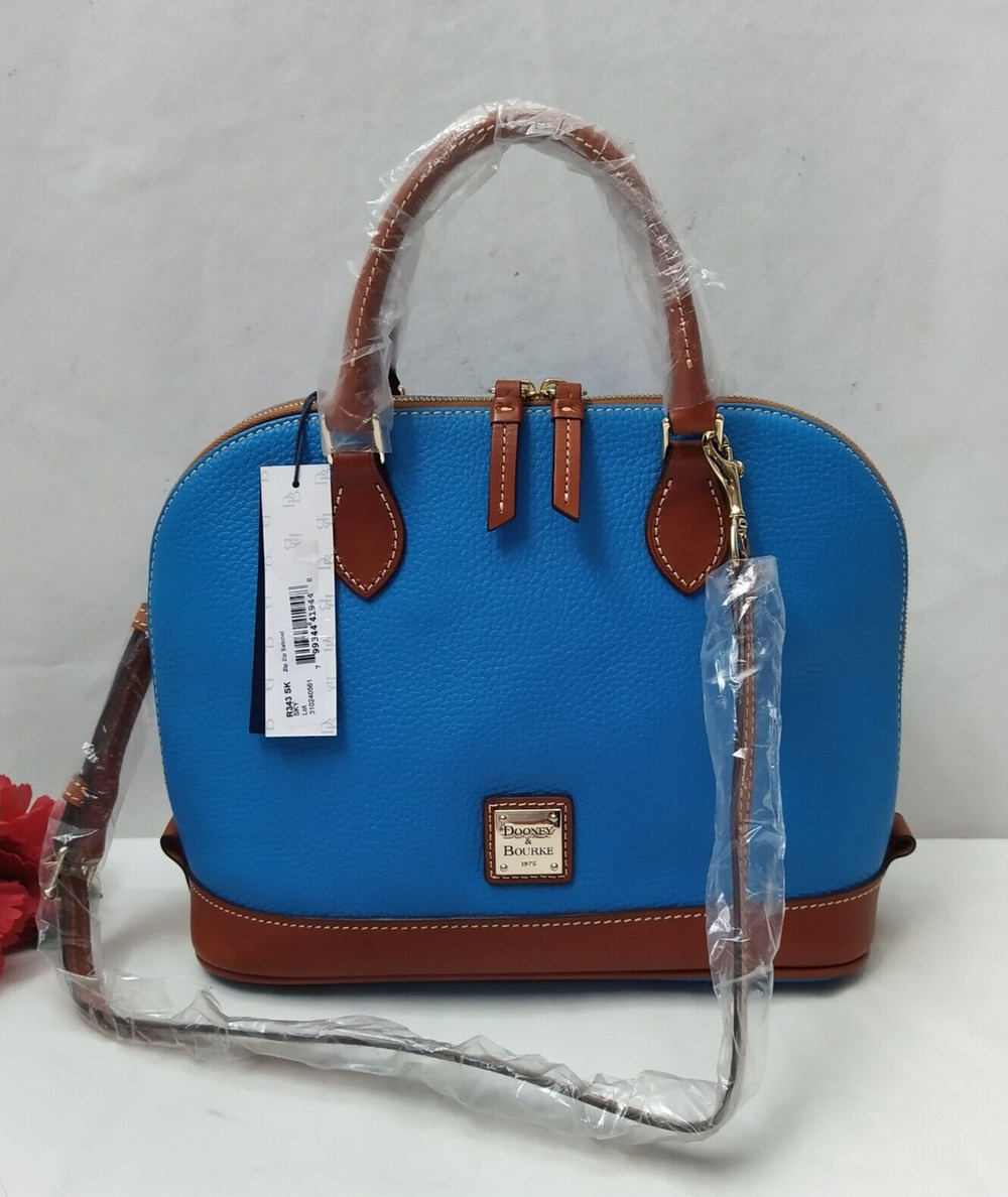 Dooney & Bourke Blue Pebbled Leather Double Handles Zipper Satchel Bag - NWT